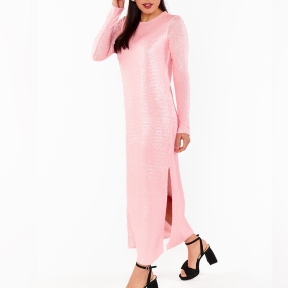 Show Me Your MuMu Maddison Maxi Dress Size M Sequin Pink Sequin Long Sleeve